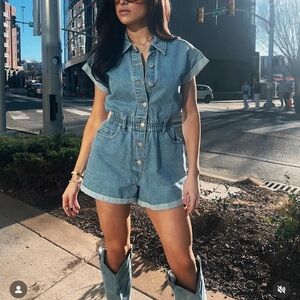 Kittenish denim romper